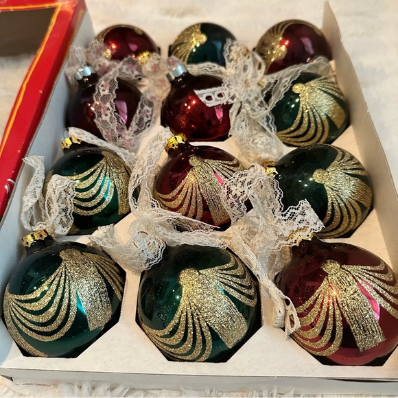 Vintage Rauch Red Glass Ball Christmas Ornaments Box Of 18 - Picture 2 of 15